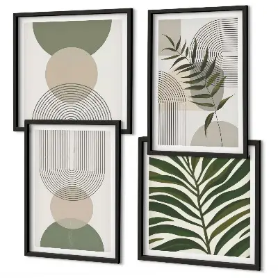 Abstract leaves boho wall art set of 4 pieces