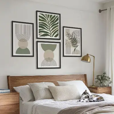 Abstract leaves boho wall art set of 4 pieces