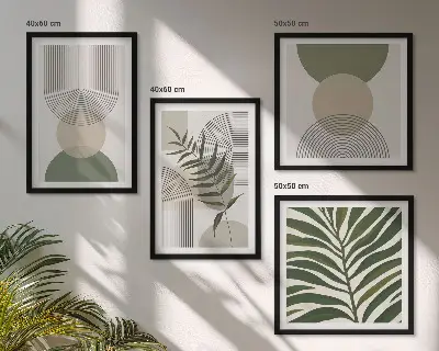 Abstract leaves boho wall art set of 4 pieces