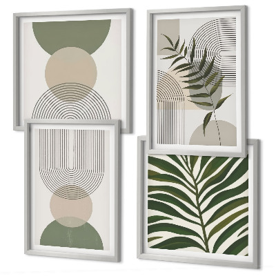 Set of 4 wall art pieces Abstract leaves boho style