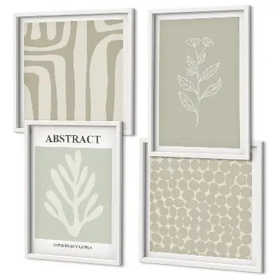 Wall art set with plant and geometric patterns
