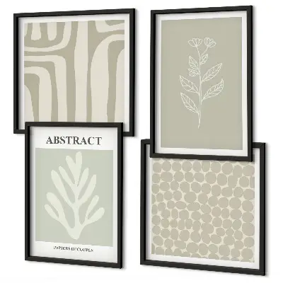 Wall art set with plant and geometric patterns