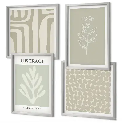 Wall art set with plant and geometric patterns