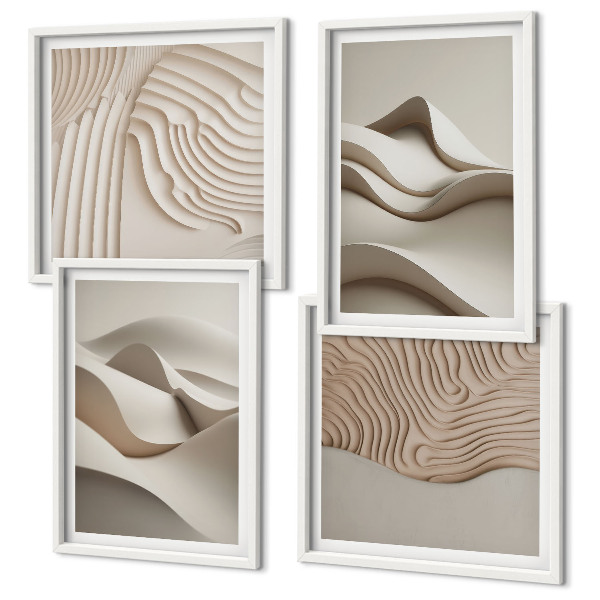 Set of 4 wall art pieces Abstract beige waves