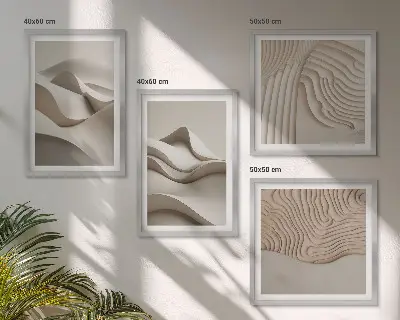 Abstract beige waves wall art set of 4 pieces