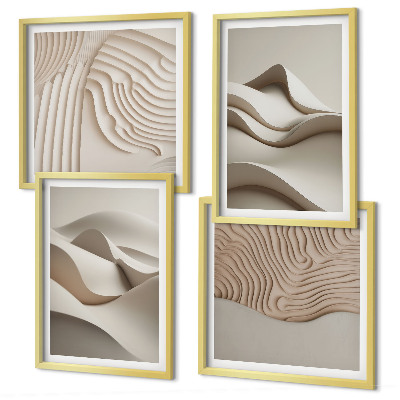 Set of 4 wall art pieces Abstract beige waves