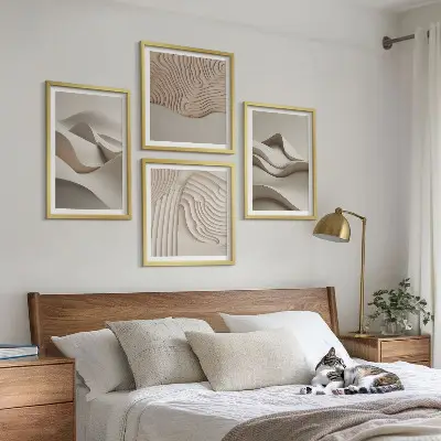 Abstract beige waves wall art set of 4 pieces