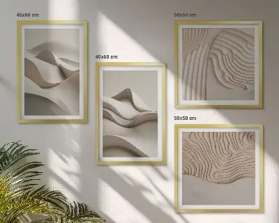Abstract beige waves wall art set of 4 pieces