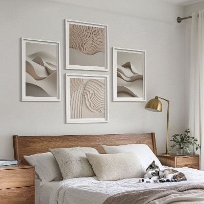 Set of 4 wall art pieces Abstract beige waves