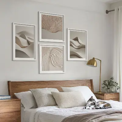 Abstract beige waves wall art set of 4 pieces