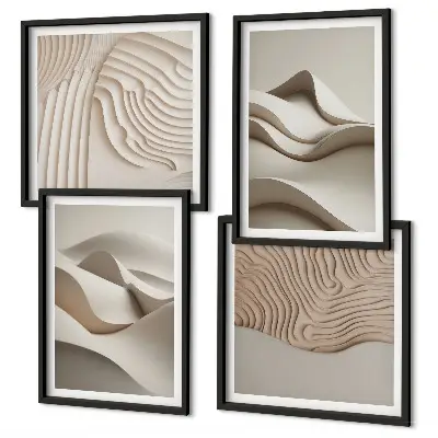 Abstract beige waves wall art set of 4 pieces