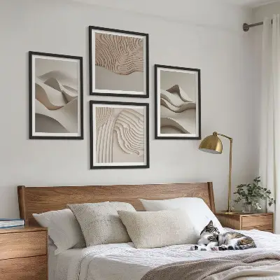 Abstract beige waves wall art set of 4 pieces