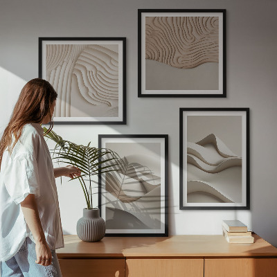 Set of 4 wall art pieces Abstract beige waves