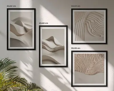 Abstract beige waves wall art set of 4 pieces