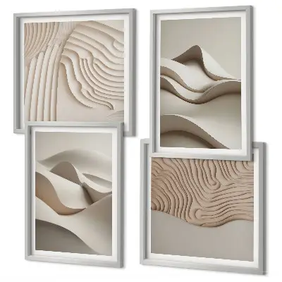 Abstract beige waves wall art set of 4 pieces
