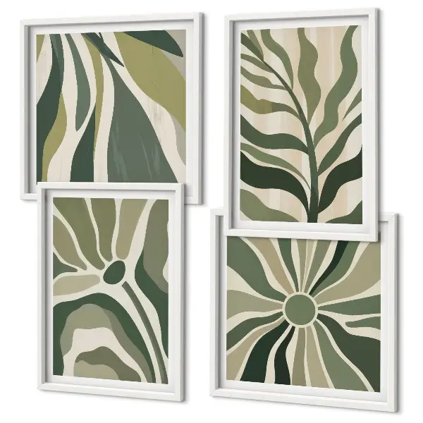 Multi-piece wall decor set painted leaves in green