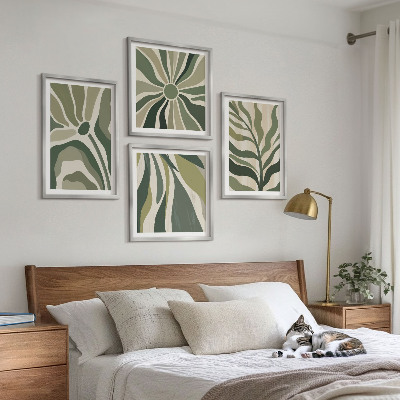Multi-piece wall decor set Painted leaves with green