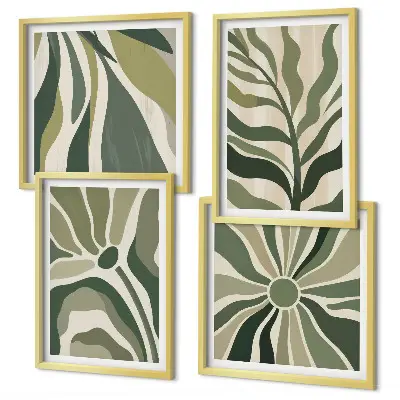 Multi-piece wall decor set painted leaves in green