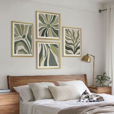 Multi-piece wall decor set Painted leaves with green