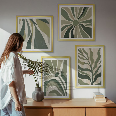 Multi-piece wall decor set Painted leaves with green