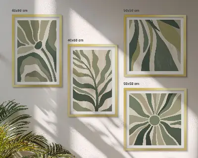 Multi-piece wall decor set painted leaves in green