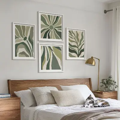 Multi-piece wall decor set painted leaves in green
