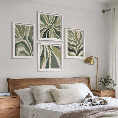 Multi-piece wall decor set Painted leaves with green