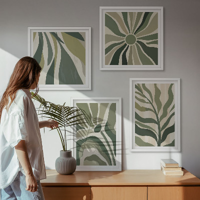 Multi-piece wall decor set Painted leaves with green