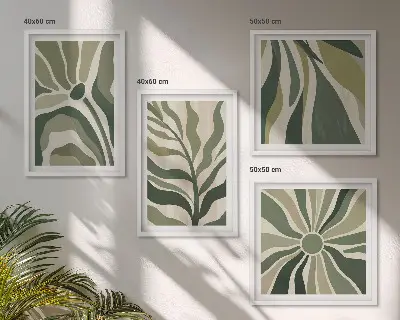 Multi-piece wall decor set painted leaves in green