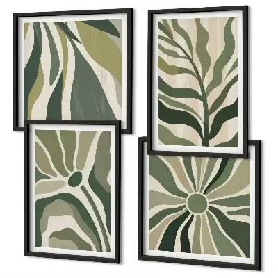 Multi-piece wall decor set painted leaves in green