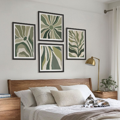 Multi-piece wall decor set Painted leaves with green