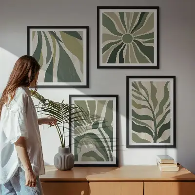 Multi-piece wall decor set painted leaves in green