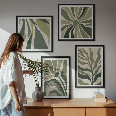 Multi-piece wall decor set Painted leaves with green