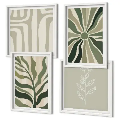 Wall art set with green minimalist plant patterns