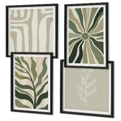Wall art set with green minimalist plant patterns