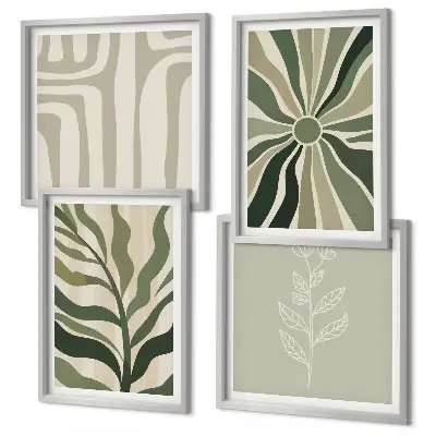 Wall art set with green minimalist plant patterns