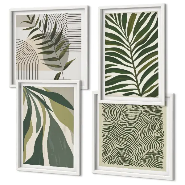 Wall art set pastel leaf and wave illustrations