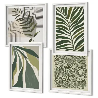 Wall art set pastel leaf and wave illustrations