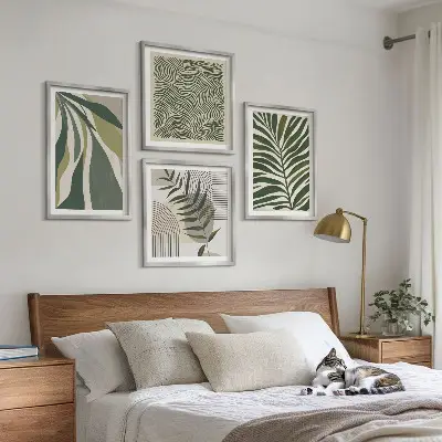Wall art set pastel leaf and wave illustrations
