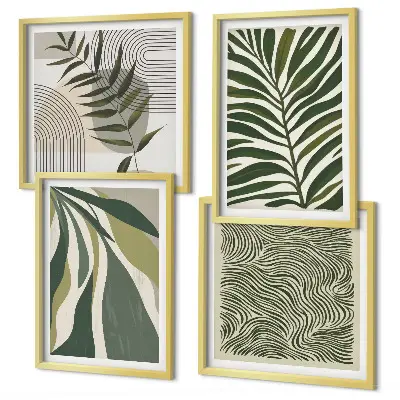 Wall art set pastel leaf and wave illustrations