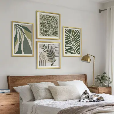 Wall art set pastel leaf and wave illustrations