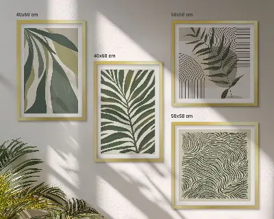 Wall art set pastel leaf and wave illustrations