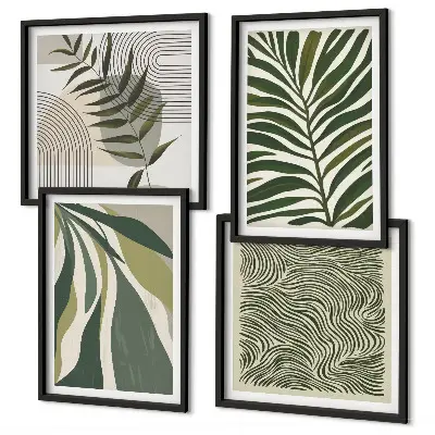 Wall art set pastel leaf and wave illustrations