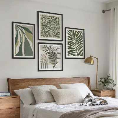 Wall art set pastel leaf and wave illustrations