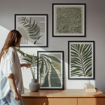 Wall art set Leaves waves pastel illustrations