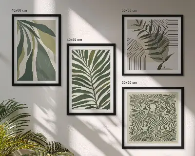Wall art set pastel leaf and wave illustrations