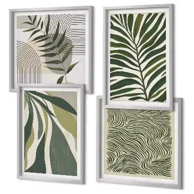 Wall art set pastel leaf and wave illustrations