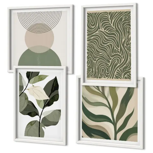 Wall art set abstract leaves and geometric shapes