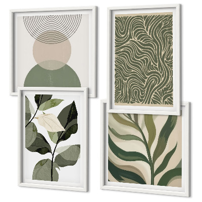 Wall art set Leaves geometric shapes abstract