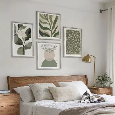 Wall art set abstract leaves and geometric shapes